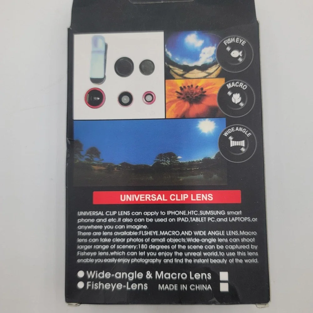Universal 3-in-1 Clip Lens Kit Fisheye Wide Angle Macro for iPhone Samsung iPad